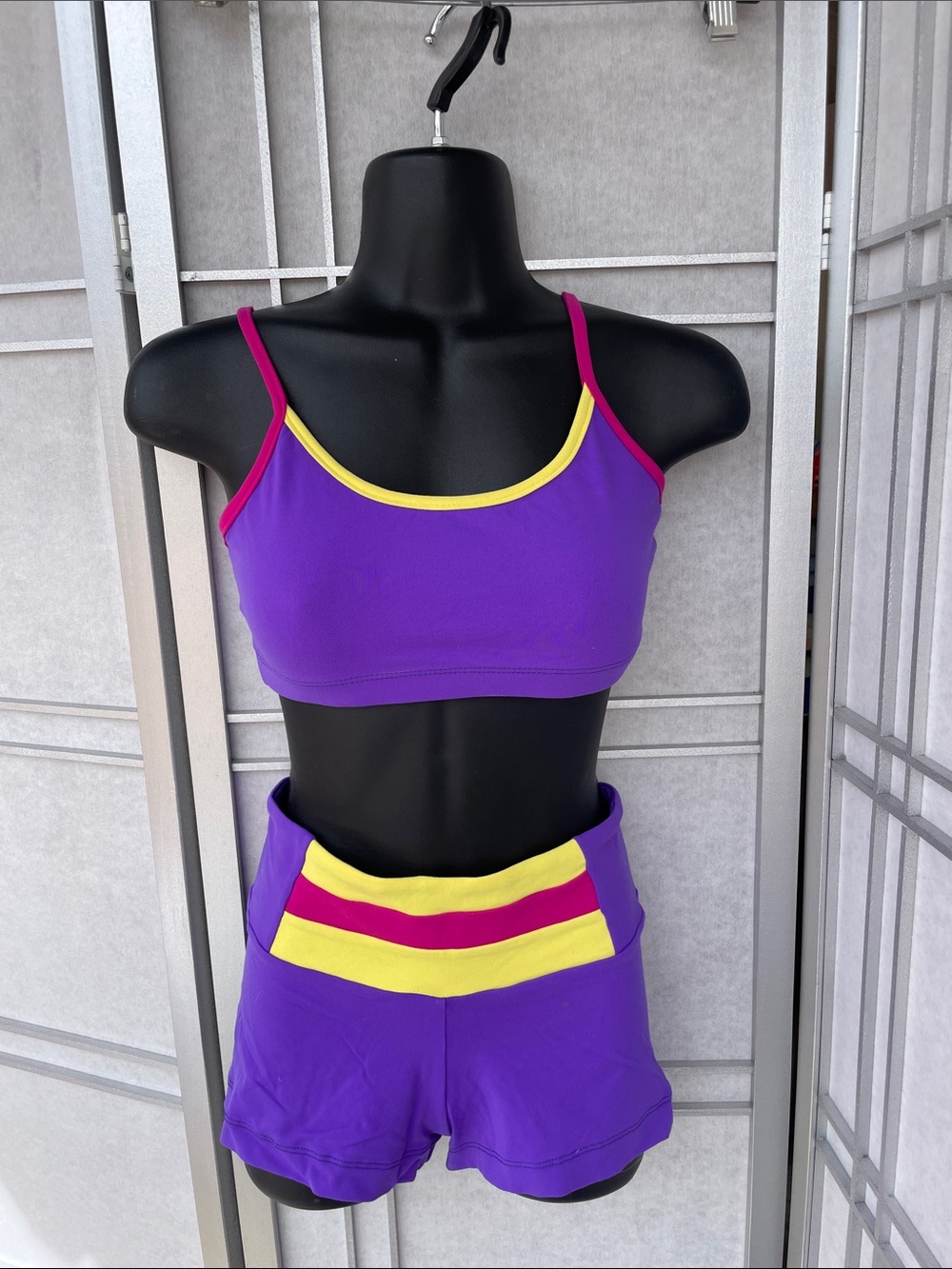 Purple Colorblock Sports Bra and Shorts Set - Elisabetta Rogiani - M